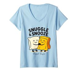 Womens Snuggle & Snooze Cute Pillow Blanket Buddies V-Neck T-Shirt