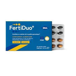 FertiDuo - Complément Alimentaire, Contribue au Maintien de la Qualité Spermatique - Vitamines C, E, B12, Sélénium, Acide Folique, Zinc, Oméga 3 - Fertilité Homme - 60 Capsules (30 Jour + 30 Nuit)