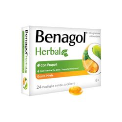 Benagol Herbal Gusto Miele, Integratore Alimentare, con Vitamina C e Zinco per Supportare il Sistema Immunitario, 24 Pastiglie