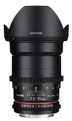 SAMYANG 7809 35/1,5 lens video DSLR II Nikon F handmatige focus videolens 0,8 tandwiel tandwiel gear, groothoeklens zwart
