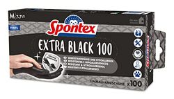 Spontex Extra Black - Guantes desechables de vinilo, sin polvo y sin látex, versátiles, en práctica caja dispensadora, talla M, paquete de 100 unidades, color negro