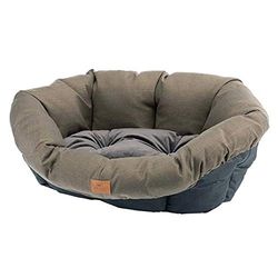 Ferplast Panier Chien et Chat avec Coussin en Coton Lavable, Lit pour Chien et Chat Rembourré, Corbeille en Plastique, Fond Perforé, Antidérapant, 64 x 48 x 25 cm, Marron Tweed