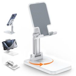 BHHB Support Téléphone Support Telephone Bureau avec Rotatif à 360° Porte Telephone Réglable, Support Smartphone Compatible avec iPhone 16/15/14/13/12/11/8, Huawei, Galaxy, Alle Smartphones (Blanc)