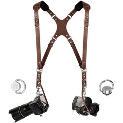 Coiro Camera Accessories Slim Dual Harness Two Cameras - Shoulder Leather Strap - Multi Gear Double Camera Accessories DSLR/SLR Proin Style Strap (Brown)