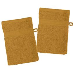 Stof - Set di 2 guanti da bagno - Dimensioni 15 x 21 cm - 100% cotone biologico - Colore curry - Modello Laguna - Biancheria da bagno - Morbido e di buona qualità - Certificato Oeko Tex