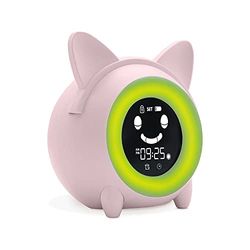 Metronic 477345 Educatieve kinderwekker met nachtlampje, dag/nachtweergave, digitale klok, temperatuurweergave, 5 alarmgeluiden voor ochtendwekkers, roze