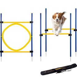 dobar® 50808 Agility Kit d'obstacles d'agility 3 pièces pour chiens – Barres de saut bicolores pour l'entraînement – Entraînement de dextérité en kit – Hauteur 100 cm – Bleu/jaune