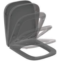 Ideal Standard – i.life B Asiento con tapa de inodoro, Diseño envolvente, Angular, Asiento con cierre amortiguado y opción de liberación rápida, Duroplástico, Gris Brillante
