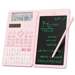 Calcolatrice scientifica per studenti, calcolatrice scientifica pieghevole 82 MS con blocco note per forniture scolastiche medie e superiori, rosa