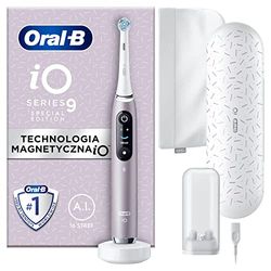 Oral-B iO Seria 9 Szczoteczka Elektryczna, Specjalna Edycja, Łączy się z Aplikacją Mobilną Oral-B, z Technologią Magnetyczną iO, Etui Podróżne z Funkcją Ładowania, Kosmetyczka, Kwarc Różowy