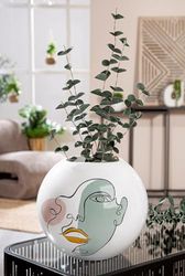 Ball vase, round, Face motif, Synthetic resin, white, PU 1, H. 22 cm, D. 25 cm