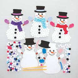 Baker Ross FC122 Snowman Pom Pom Art Kits - Pack of 5, Design Your Own Christmas Decorations, Pom Pom Decorations for Children to Make, Decorate and Display, Creative Activities for Kids