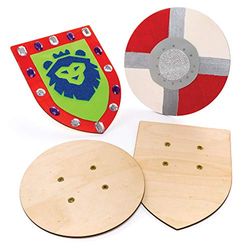 Baker Ross AW654 Wooden shields (Pack of 2) Shield with Elastic Handle Perfect Accessory for Kids To Decorate and Wear with Knight Costume