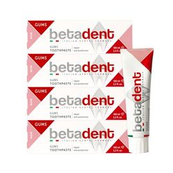 Betadent ZESTAW 4 DENTYFRIC GUMS dla wrażliwych, zapalnych i podrażnionych dziąseł. Naprawa i chroni. Działanie przeciwpłytkowe i antybakteryjneDelikatna formuła nie ścierna. 4x100ml