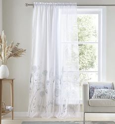 Catherine Lansfield Meadowsweet Rideaux en Voile à Pattes Motif Floral Blanc