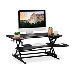 Relaxdays Zit-staand bureau, met breed toetsenbordblad, handmatig in hoogte verstelbaar, ergonomisch voor kantoor, zwart, ijzer, B x D: ca. 90 x 74 cm