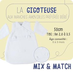 Noukie's Vintersovsäck 0–3 månader (50 cm) – TOG sovsäck 2–3,5 – Grolousoft Ecru