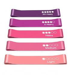 K-MART Set di 5 fasce di resistenza, fasce elastiche per esercizi con 5 diversi livelli di resistenza, ideale per allenamenti in palestra a casa, yoga e pilates, include borsa portaoggetti (rosa e