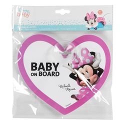 Letrero de seguridad para coche con texto «Niño a bordo» con diseño de Minnie Mouse y Mickey Mouse de Disney con ventosa