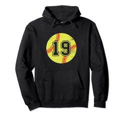 Softball Player 19 Softball Mom Dad Jersey Numero 19 Grunge Felpa con Cappuccio