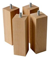 IPEA 4 Patas para Muebles y sofás de Madera – Altura 180 mm – Juego de 4 Patas de Madera en Bruto con Forma Rectangular para Armarios y Sillones – Color Natural