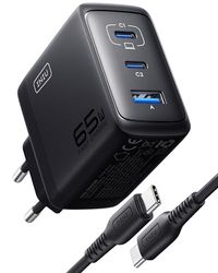 INIU 65W USB C Oplader, 3-Poorts [USB-C * 2 + USB-A] Meerdere Voeding met USB-C Kabel, PD 3.0 Snellader Plug, USB C Charger for iPhone 16 15 14 13 12 Pro Max, iPad Air, Samsung S24 S23 Ultra, etc.