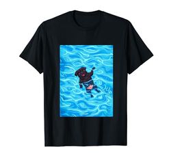Divertido Pug Negro En Piscina Agua Nadar Lindo Perro Mamá Papá Camiseta