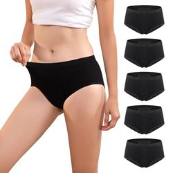 Carer Menstruatieondergoed, 5 stuks, menstruatieondergoed, herbruikbaar en absorberend menstruatieondergoed voor menstruatie, lekvrij, Zwart, L
