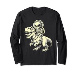 Alien T-Rex Galaxy Divertente Dinosauro Spazio Alieno Per Uomini Donne Maglia a Manica