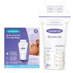 Lansinoh Breast Milk Storage Bags - 180ml - 25 Pack - Fridge Freezer Breastfeeding BPA-Free Pre-sterilised Breastmilk Pouches Double Zipper Leak-Proof Containers Maternity Breast feeding Essentials