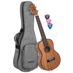 Ukulele tenore in mogano, con custodia imbottita, 3 plettri