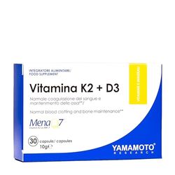 YAMAMOTO RESEARCH Vitamina K2 + D3 30 Capsule, Integratore Alimentare Vegano con Vitamina D e Vitamina K MenaQ7, Stimola l’Assorbimento di Calcio e Fosforo, Supporta Ossa e Denti