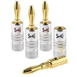 SeKi 4 connettori a banana placcati in oro 24 K per cavo altoparlante fino a 6 mm² con codifica colore (rosso e nero) per il collegamento del cavo a impianti HiFi, amplificatori, ricevitori AV,