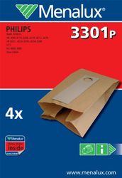 Menalux 3301 P Lot de 4 sacs pour aspirateurs Philips