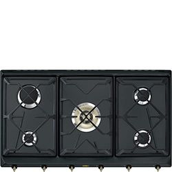 SMEG SRV896AOGH Placa de gás colonial, aço inoxidável, antracite (Brass knobs)
