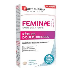 Forté Pharma - Feminae Règles Douloureuses - Dès 12 ans - Achillée, fer, magnésium, gingembre - Complément alimentaire - Confort menstruel, crampes abdominales - 30 comprimés, 3 à 6 cycles