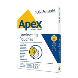 Fellowes Apex A4 Laminating Pouches, Glossy Finish, 100 Sheets - Light Duty - Ideal for Notices and Photos