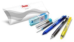 Pentel Pack de reentrada que contiene 6 piezas: 1 roller de gel retráctil azul, 1 recarga azul, 1 subrayador retráctil amarillo, 1 portaminas, 1 funda de 12 minas HB, 1 cinta correctora duo.