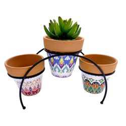 Romimex Support pour Pot de Fleurs Multicolore en métal céramique 31 x 18 x 12 cm