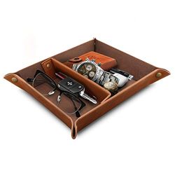 Londo - Lederen Dienblad Organizer - Praktische Opslag - voor Portemonnees, Horloges, Sleutels, Munten, Mobiele Telefoons en Kantoorapparatuur (Lichtbruin)