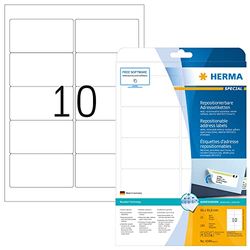 HERMA Self Adhesive Removable Address Mailing Labels, 10 Labels Per A4 Sheet, 250 Labels For Printers, 96 x 50.8 mm (4349), White