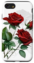 Red Watercolor Botanical June Birth Month Flower Rose Case for iPhone SE (2020) / 7 / 8