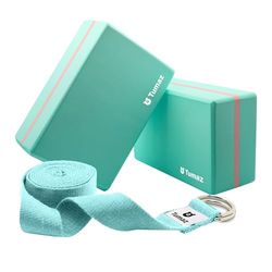 Tumaz Yoga Blocks Set of 2 with Premium Yoga Strap, High Density Yoga Bricks to Improve Spine Flexibility for Yoga & Pilates, [Light Weight, Anti-slip Surface, Extra-Durable] with Instruction E-Book