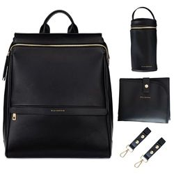 MIA + SOPHIA Leather Diaper Bag Backpack with Changing Pad, Stroller Straps, Bottle Holder, Black Sophia, M, Mia Collection