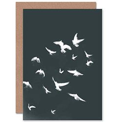 Wee Blue Coo Flock Of Birds Silhouette Black White Greetings Card Cp3224