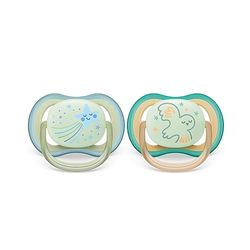 Philips Avent Sucette Ultra Air - 2 tétines légères et respirantes et lumineuses dans le noir pour bébé de 0 à 6 mois sans bisphénol A, avec étui stérilisateur (modèle SCF376/18)