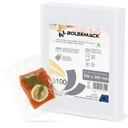 BOLSEMACK Sacchetti Sottovuoto Alimenti 100 Buste 25x30cm - Buste Sottovuoto Alimenti per Macchine Sottovuoto - Sacchetti per Sottovuoto per la Conservazione Degli Alimenti - Senza BPA