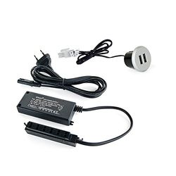 Emuca - Carregador USB universal de várias portas, tipo-A, cor cinza metalizado, para encastrar no móvel