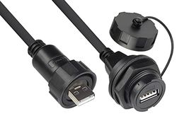 Good Connections Industriële connector S4 - USB 2.0 kabel, stekker A op inbouwbus A, kabelwartelverbinding aan beide zijden - bajonet - IP67 - stof- en waterdicht - zwart - 1m