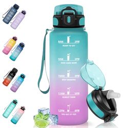 Motswedi Drinkfles, 1500 ml BPA-Vrij, Drinkfles Met Rietje, Lekvrij, Sportfles, Geschikt voor Koolzuurhoudende Dranken, Waterfles voor Kinderen, Camping, Yoga, Sport, Outdoor, hardlopen, Groen Roze